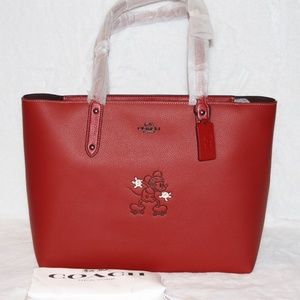 NWT Coach Disney Central Tote With Mickey Mouse Leather Bag Purse